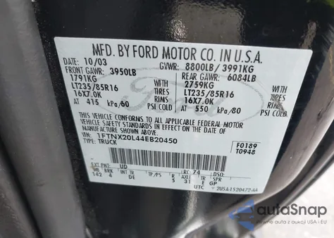 2004 Ford F-250 Lariat/Xl/Xlt from USA, damaged, VIN 1FTNX20L44EB20450